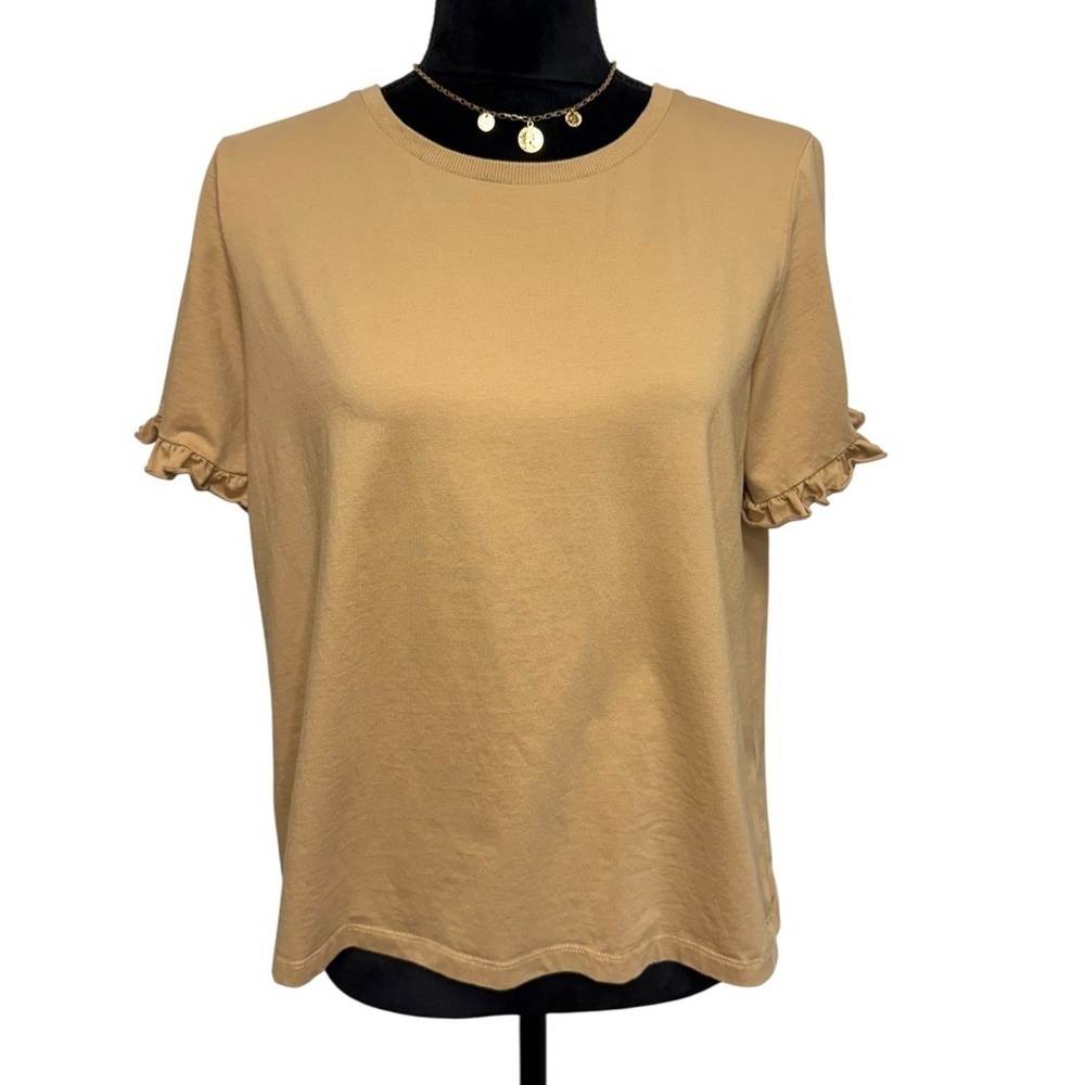 Princess Polly Roxy Ruffle Sleeve Top Feminine Minimalist Capsule Tan Size 4 - Picture 4 of 10